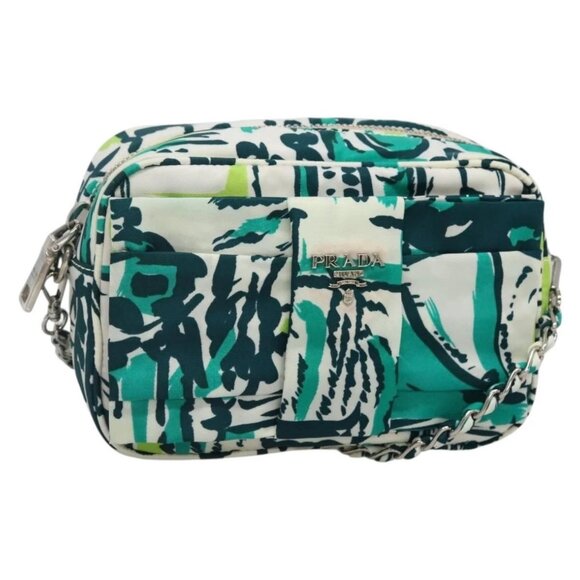 PRADA Chain Shoulder Bag Nylon Green Silver Auth 139976 - Picture 1 of 16